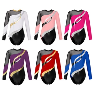 Kids Girls Unitards Rhinestone Decorated Jumpsuit Color Block Dance Leotards - Picture 1 of 58