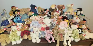 60 TY TREASURE PLUSH SWEATER BEARS, CATS,BUNNIES, MERWYN, EVA, JOINTED - Picture 1 of 10