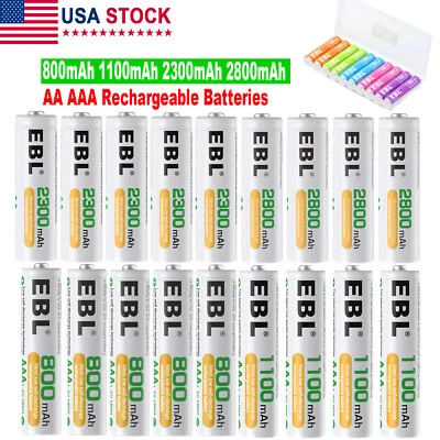 EBL Lote Pilas Recargables AA AAA 800mAh 1100mAh 2300mAh 2800mAh NI-MH + Caja Foto 1 de 4