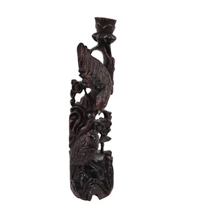 Carved Wooden Bird Figurine Statue Magpie Flat Top Brown Home Decor Vintage - Picture 1 of 8