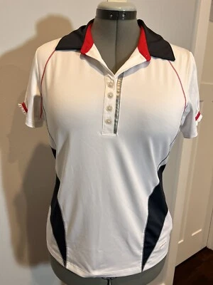 Cutter & Buck Women’s Polo Shirt Annika Golf Tennis White Black Short Sleeve M - Imagem 1 de 4