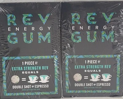 REV GUM Rev Energy Gum Extra Strength Caffeine 100mg Spearmint Sugar Free 12 Pack QTY 2
