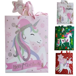 23x18cm Unicorn Festive Christmas Gift Bags Xmas Present Wrapping Medium Size - Picture 1 of 7