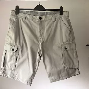 Tokyo Laundry ~ stone twill cotton cargo shorts zip fly ~ 38"Wx11"L - Picture 1 of 4