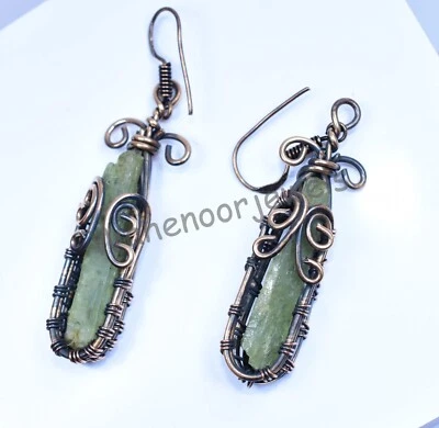 59.20 Ct Beautiful Green Garnet Copper Wire Wrapped Earring Copper Jewelry - Image 1 of 4