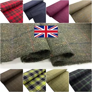British Wool Fabric Luxury Plaid Check and Plain Winter Coat for Dressmaking - Picture 1 of 121