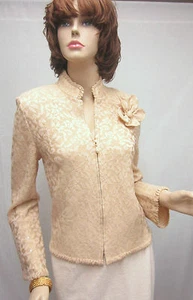 Chaqueta y Alfiler St John Tejido NOCHE NUEVO SIN ETIQUETAS Oro Crema Lente Talla 6 - Imagen 1 de 9