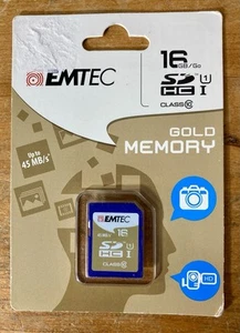 Blue Emtec 16 GB Class 10 Mini Jumbo Micro SDHC Memory Card Up To 45 MB/s Gold - Picture 1 of 2