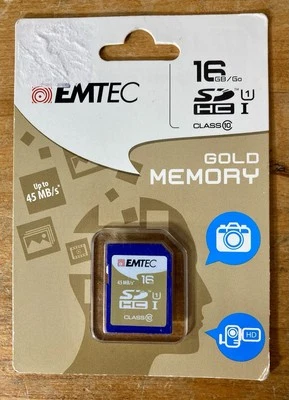 Blue Emtec 16 GB Class 10 Mini Jumbo Micro SDHC Memory Card Up To 45 MB/s Gold - Image 1 of 2