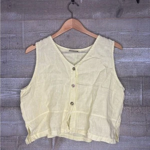 Tom Tom California Large Butter Yellow Leinen Sleeveless Button-Up Top - Bild 1 von 6
