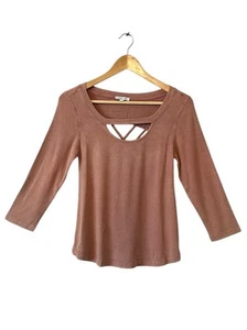NUEVO Top con corte trasero lavado mineral mangas 3/4 de longitud malva rosa polvoriento PEQUEÑO - Imagen 1 de 8