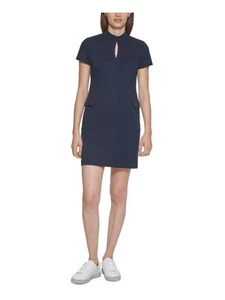CALVIN KLEIN Womens Keyhole Front Short Sleeve Mock Neck Short A-Line Dress - Picture 1 of 10