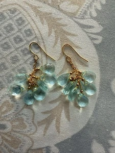 Going Fast! Handmade Sky Topaz Briolette Sky topaz Drop Earrings Gold-So Pretty! - Picture 1 of 1