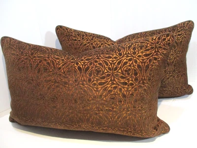 Cobre, óxido, terciopelo corte texturizado, fundas de almohada, ribete de seda marrón, 25 x 15, nuevo. Foto 1 de 4