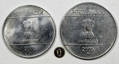 2008, 2009 - 1, 2 RUPEES INDIA COIN  🇮🇳 , SET,  Stanley Steel  ¡Beautiful! - Image 1 of 4