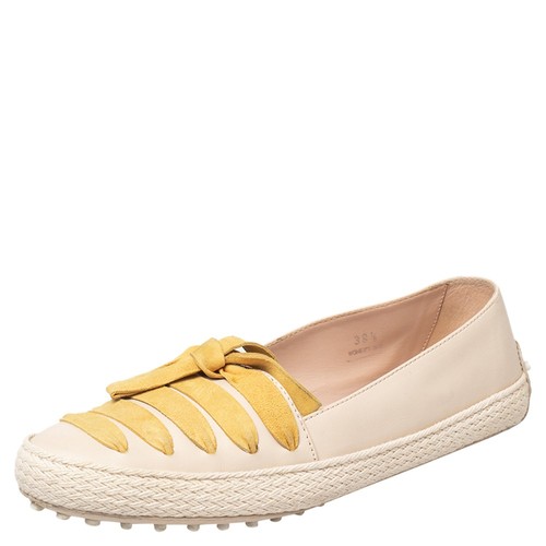 TOD’S Piatti Tod's beige giallo in pelle scamosciata espadrillas taglia 39 5