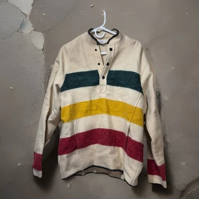 Vintage Woolrich Hudson Bay Stripe Sweater Jacket Mens Medium Pullover 80s Wool - Image 1 of 4