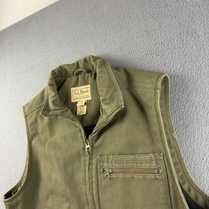 LL Bean Vest Men’s M Green Katahdin Iron Works Heavy Canvas Wool Lined Work Vest - Picture 1 of 13