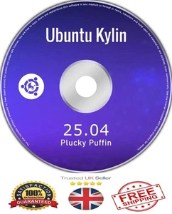 Ubuntu Kylin 25.04 LTS 64bit Live Bootable DVD DL Rom Linux Operating System UK - Picture 1 of 2