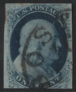 US 1852 1¢ FRANKLIN TYPE IV SCOTT #9 BOSTON CANCEL F–VF - Picture 1 of 2