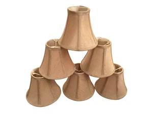 6 Chandelier Lamp Shades Beige w/ Pink Tint Speckled Fabric Bell Shape Clip-On - Picture 1 of 12
