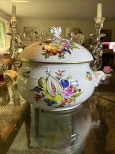 Herend Hungary Hand Painted Market Garden Fruit &Floral Soup Tureen Covered Bowl - Picture 1 of 19
