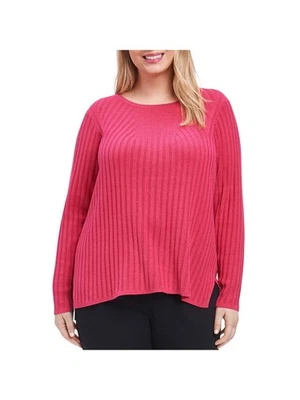 FOXCROFT Womens Pink Glitter Ribbed Long Sleeve Crew Neck Sweater Plus 3X - Image 1 of 4