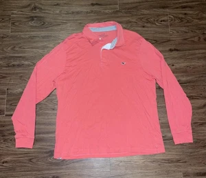 Vineyard Vines Shirt Mens Large Coral Long Sleeve Pima Cotton Polo Whale Logo - Picture 1 of 6