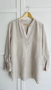 M&S beautiful beige/black striped 100% linen longer shirt! uk14 - Picture 1 of 5