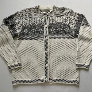 Peruvian Link Alpaca Cardigan Sweater Women's M Gray Cream Fair Isle - Picture 1 of 11