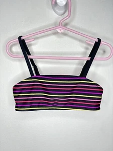 Art Class Bikini Top Girls Size Small 6-6X Stripe Black Pink - Picture 1 of 4
