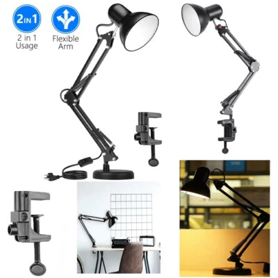 Metal Desk Lamp Adjustable Swing Arm Interchangeable Base & Clamp Reading Light - Image 1 of 4
