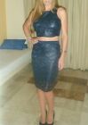 Lipsy Michelle Keegan Co Ord 10 Pencil Skirt Top Lace Blue Metallic Party Sexy