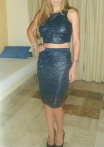 Lipsy Michelle Keegan Co Ord 10 Pencil Skirt Top Lace Blue Metallic Party Sexy - Picture 1 of 6