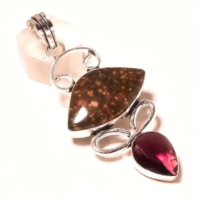 Unakite Pink Amethyst Gemstone Pendant Handmade Antique Gift Jewelry 3" Gift m49 - Image 1 of 4