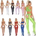 Womens Crop Top With Pants Athletic Activewear Oil Glossy Outfits Sheer Bra