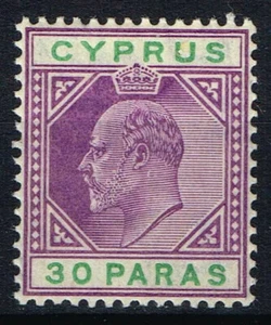 CYPRUS 1904 KE VII 30pa PURPLE & GREEN WATERMARK MULTIPLE CROWN CA LMM SG 63 - Picture 1 of 2