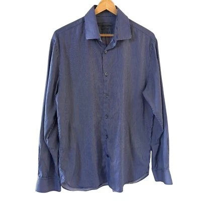 John Varvatos Mens Dress Shirt Preppy Slim Blue 16 (34-35) Designer USA Luxury - Image 1 of 4