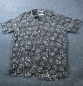 Perry Ellis 100% Silk Men's Button-up Shirt Size L Leaf Print Short Sleeve - Picture 1 of 6