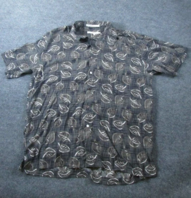 Perry Ellis 100% Silk Men's Button-up Shirt Size L Leaf Print Short Sleeve - Image 1 of 4