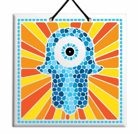 Orange Wall hanging Decor 15x15 Hamsa Wooden Against Evil eye karma lucky charm Cover