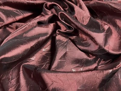Taffeta Woven Dress Fabric, Per Metre - pressed leaf design - wine - Image 1 of 3