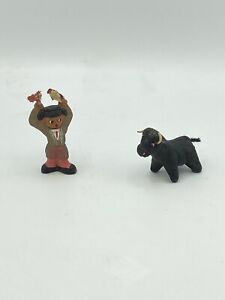 Vintage Spanish Mud People Miniature Figurines Matador And Bull Bullfighting