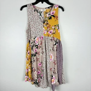 Umgee Tunic Swing Top Dress Womens Sz M Mixed Print Boho Hippie Cottagecore - Picture 1 of 7