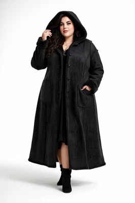 Casaco longo com capuz vintage bruxa inverno místico boho Penny Lane XL camurça vegana - Imagem 1 de 4