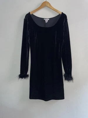 Vestido Gótico Terciopelo Y2K Pluma Boa Borde Manga Steppin Out Para Mujer’s Grande Foto 1 de 4