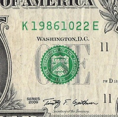 OCT 22 1986 Birthday Fancy Serial Number Date Note One Dollar Bill 10 22 1986 - Image 1 of 4