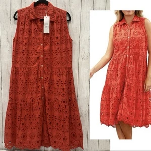 Kyla Seo Palma Dress Caite Eyelet Embroidered XL Karyn Lined Spicy Orange NWT - Picture 1 of 15