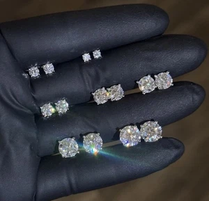 Echt Moissanit Schraub Ohrstecker 4 Krappen Sterling Ohrringe 925 HipHop Italien - Bild 1 von 23