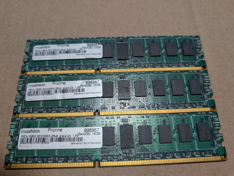 mushkin Proline 998957 3x4GB (12GB Total) PC3-10600 ECC/REG 2Rx8 1.5v - Image 1 of 1